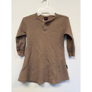 Little Bipsy Kids Waffle Knit Henley Dress Mocha Brown Long Sleeve 3T 4T